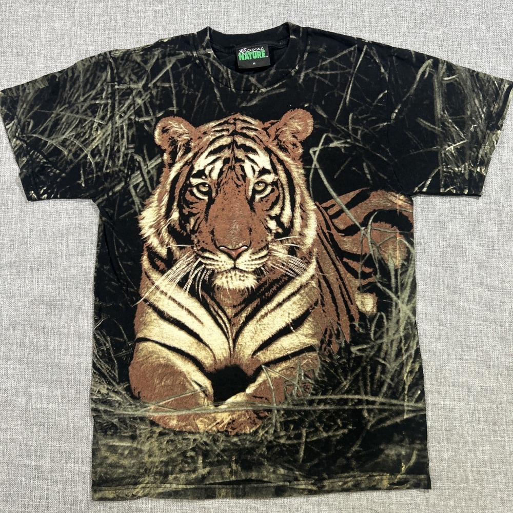 Vintage Radical Nature Shirt Size M Bengal Tiger AOP Camo 90s All Over Print